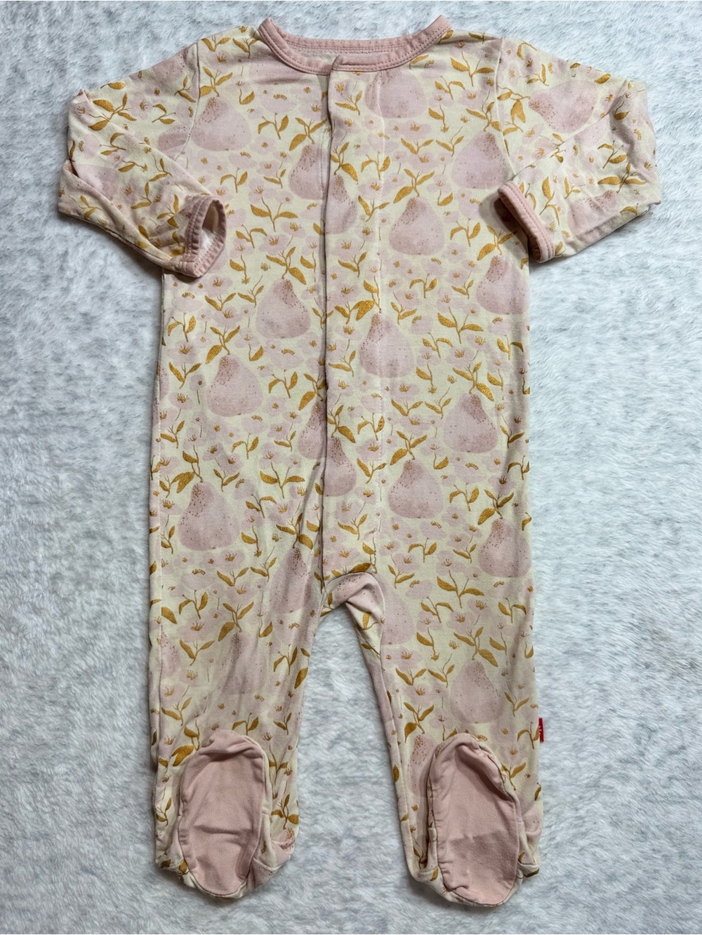 Magnetic Me Pink Floral Botanical Footie Sleeper 6-9M Baby Modal Blush Gold